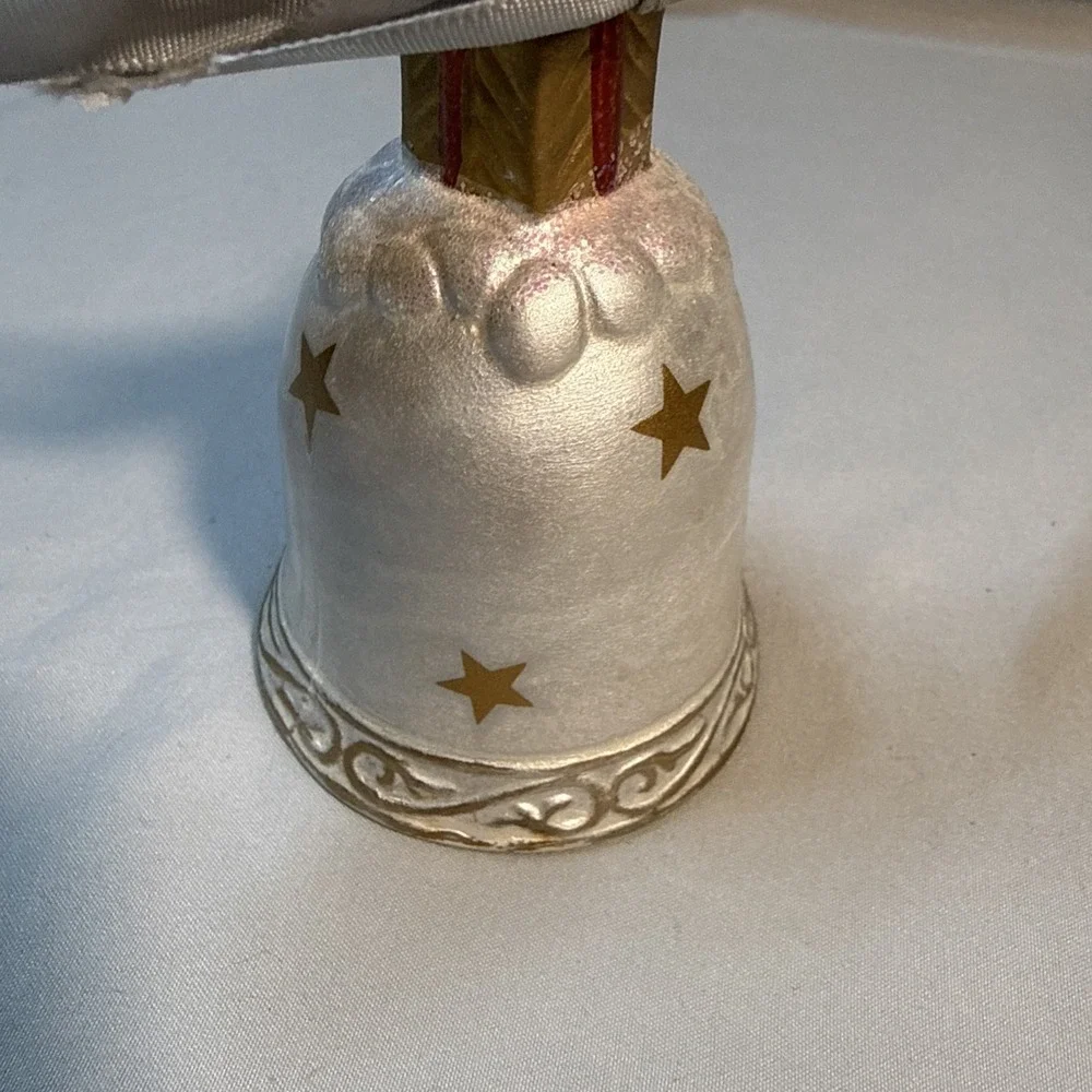 Vintage Porcelain Christmas Bell Ornament Winter Village Scene Gift Bow Top